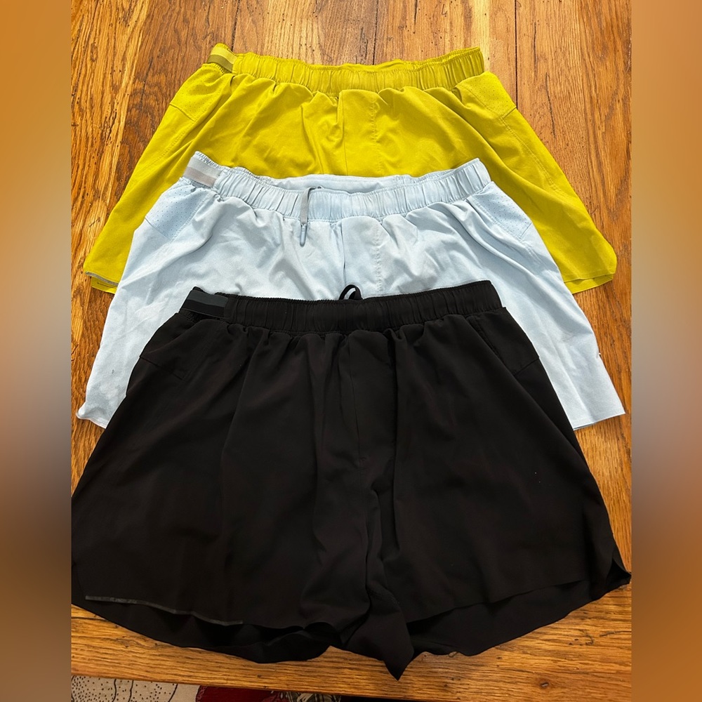 Three (3) pairs of mens Lululemon Running Shorts Size Large with Liners 4”